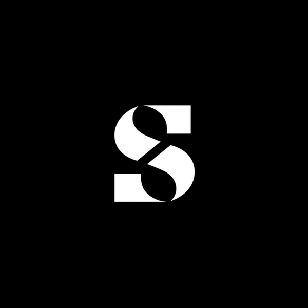 White letter 'S' on a black background